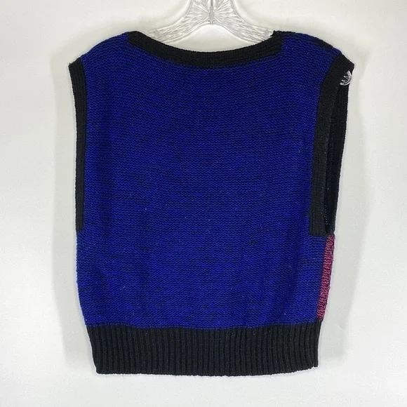 Vintage Sweater Colorblock Vest Black & Blue S/M - Picture 2 of 3